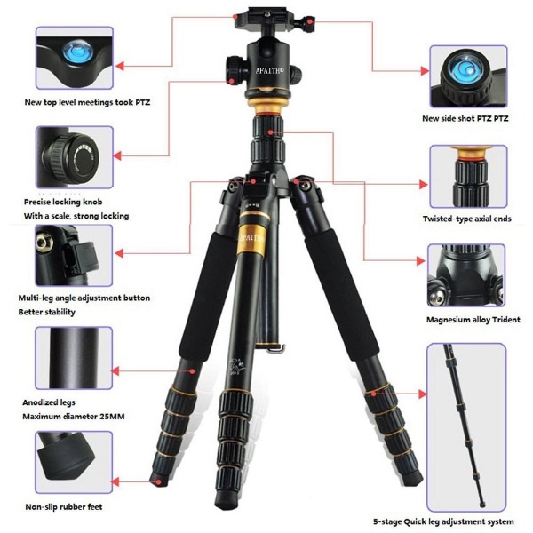 AFAITH Q-666C Tripod Review Portable Carbon Fiber Tripod Monopod Kit specifications