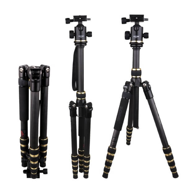 Zomei Z669c Portable Carbon Fiber Tripod Monopod Kit & Ball Head Compact Travel for All Canon Sony, Nikon, Samsung, Panasonic, Olympus, Kodak, Fuji, Cameras and Video Camera Review